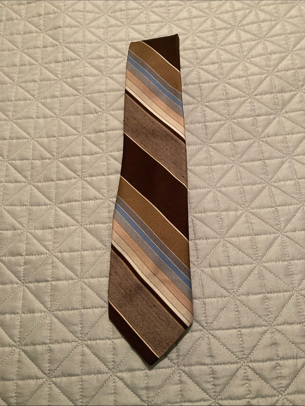 Vintage Damon Men's Brown Striped Tie with Blue and Tan Accents